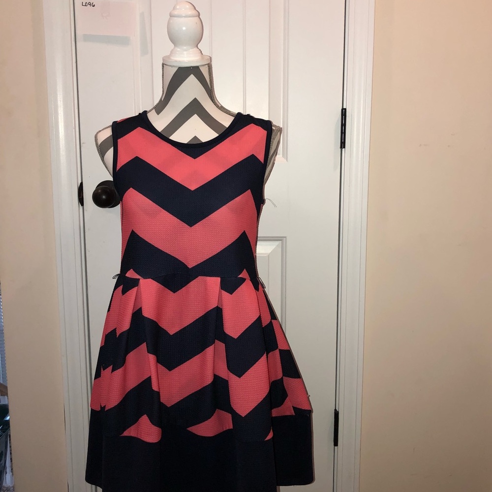 navy blue and pink striped dress